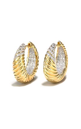 18k Yellow Gold And Diamond Godron Hoop Earrings By Yvonne Leon | Moda Operandi
