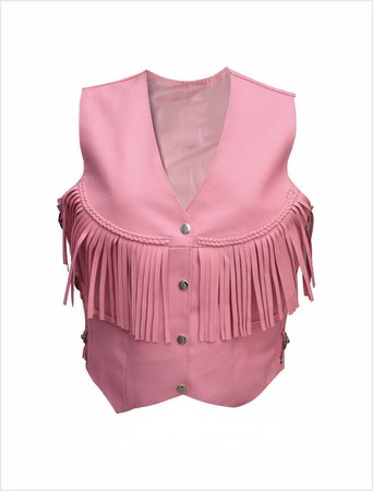 Jackets Maker Women's Basic Pink Leather Vest With Fringe