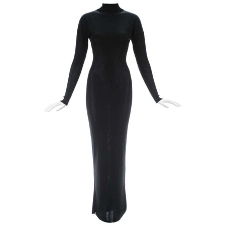Azzedine Alaia black acetate knit figure hugging evening dress, A/W 1986 For Sale at 1stDibs