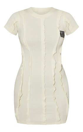 PRETTYLITTLETHING Cream Raw Binding Detail Short Sleeve Bodycon Dress | PrettyLittleThing USA