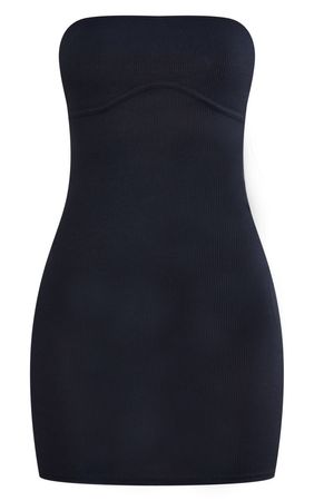 Black Ribbed Bandeau Detail Bodycon Dress | PrettyLittleThing USA