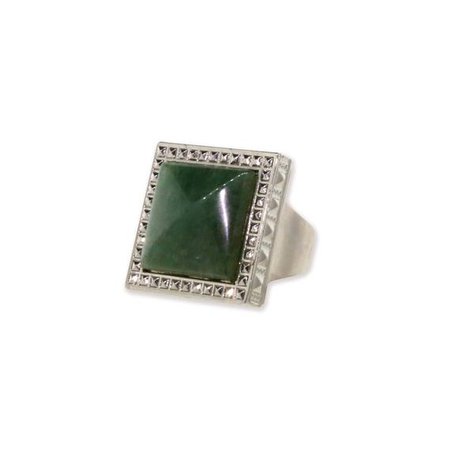 Silver Tone Green Aventurine Gemstone Sq Ring