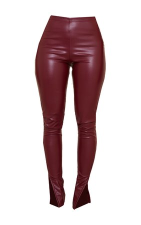 Shape Chocolate Brown Pu Split Hem Trouser | PrettyLittleThing USA