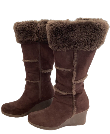 Decree Boots Womens 7M Brown Heeled Faux Fur 3/4 Calf Zip Closure Winter Warm