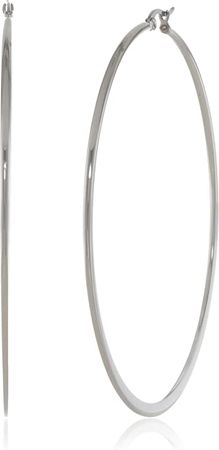 Amazon.com: Amazon Essentials Stainless Steel Flattened Hoop Earrings (70mm) : Clothing, Shoes & Jewelry