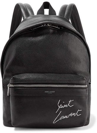 Mini Toy City Embroidered Textured-leather Backpack - Black