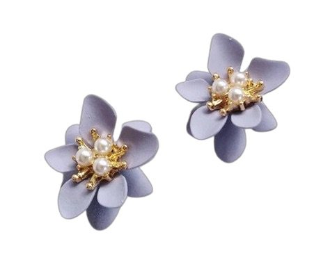 Lavender Blue Flower Earrings with Silver Post, Light Purple Earrings Floral Stud / Clip On Earrings, Minimalist Elegant Earrings for Women