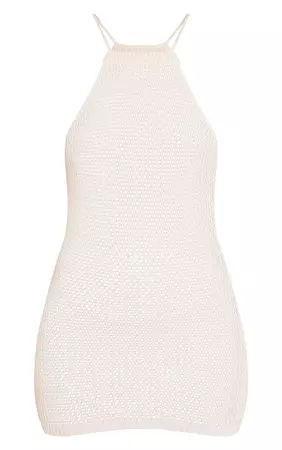 Oatmeal Crochet Tie Strap Mini Dress | PrettyLittleThing USA