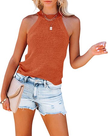 ReachMe Womens Halter Tops Sexy Tank Tops Dressy Keyhole Sleeveless Tops Summer Cami Casual Blouse Shirts at Amazon Women’s Clothing store