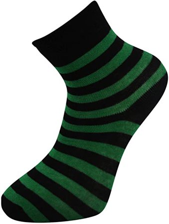 Itzu Womens Stripe Pattern Crew Socks Ankle Ladies (UK 4-7) Black and Dark Green: Amazon.co.uk: Clothing