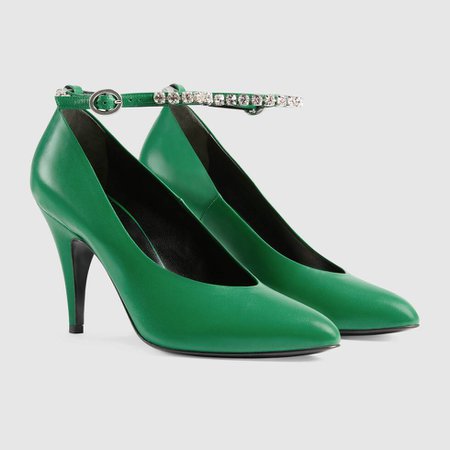 green leather Leather pump with crystals | GUCCI® US