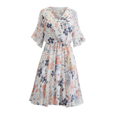 floral flower short midi dress with short sleeves