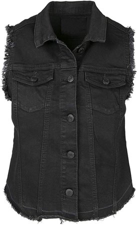 SHOP DORDOR BW-073 Women's Sleeveless Frayed Armhole Washed Jean Denim Vest Jacket Black M at Amazon Women's Coats Shop