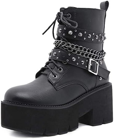 Amazon.com | heelchic Women¡¯s Sexy Platform Chunky Block Heel Martin Boots Lace Up Ankle Boots Punk Boots Combat Boots | Ankle & Bootie