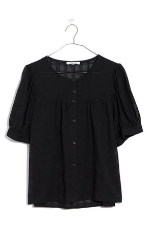 Madewell Textured Plaid Puff Sleeve Yoke Button Front Top | Nordstrom