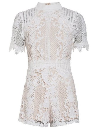 High Neck Lace Playsuit - Missguided - Ivory - Jumpsuits - Clothing - Women - Nelly.com