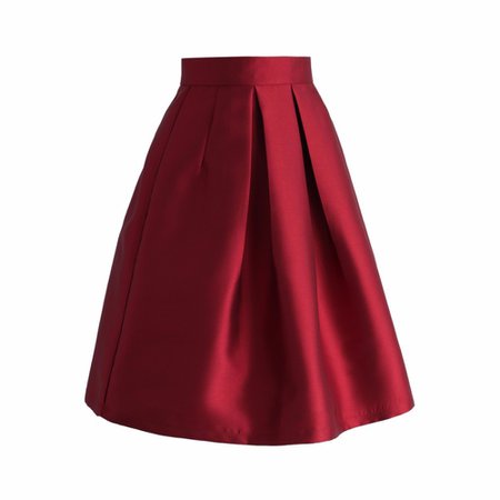 US $25.0 |Personalized Red Skirts Women Zipper Waistline A Line Knee Length Skirt Pleated Satin Skirt For Spring Autumn