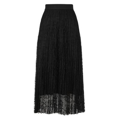 Black Lace Pleated Midi Skirt | New Look