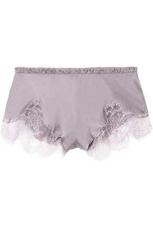 Carine Gilson | Flottant Chantilly lace-trimmed silk-satin shorts | NET-A-PORTER.COM