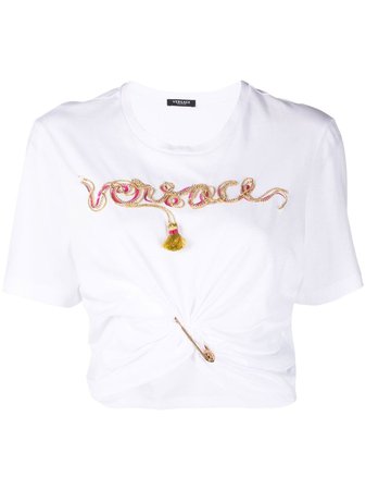 Versace embellished-logo safety-pin T-shirt - Farfetch