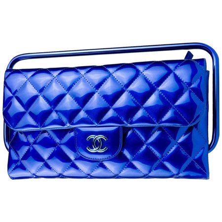 Chanel Chanel Electric Blue Patent Leather Quilted Runway Clutch