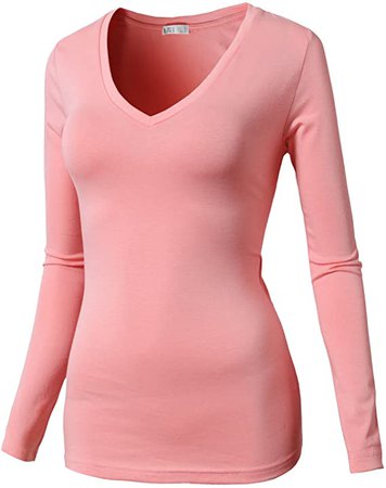 H2H Womens Basic Slim Fit Soft Long Sleeve V Neck Cotton T-Shirt at Amazon Women’s Clothing store