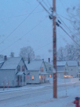 house snow street snowing