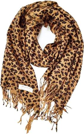 Cirrus Animal Print Fringed Shoulder Pashmina Feel Wrap Scarf - Leopard Patterns at Amazon Women’s Clothing store