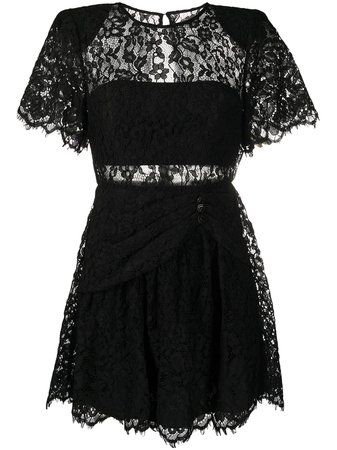 Self-Portrait lace-trimmed short-sleeved Mini Dress - Farfetch