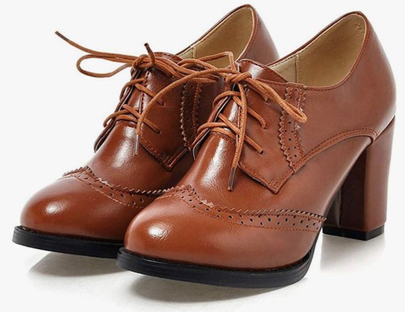 leather Oxford wingtip heels