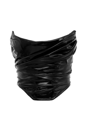 Black Leather Ruched Corset Top