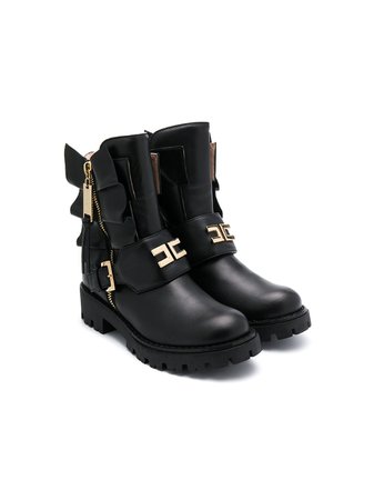Shop black Elisabetta Franchi La Mia Bambina ruffle trim combat boots with Express Delivery - Farfetch