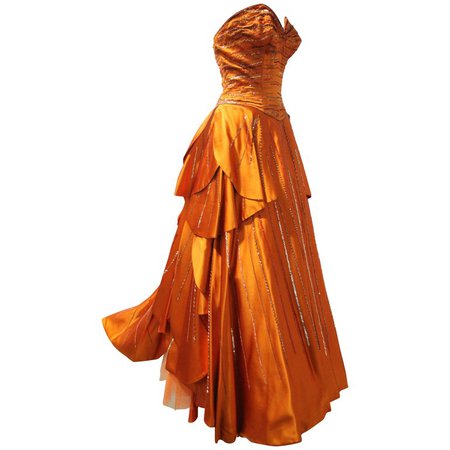1950s MGM Mme. Etoile by Irene Sharaff Couture Ball Gown in Deep Persimmon Silk For Sale at 1stdibs