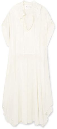 Gathered Ruffled Cotton And Silk-blend Dress - Off-white