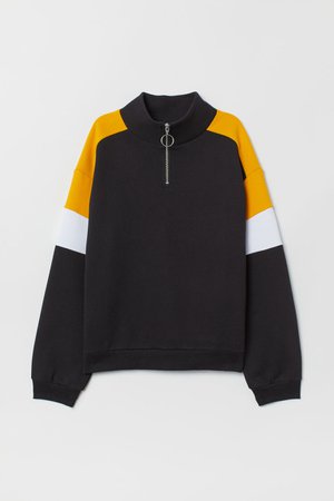 Stand-up Collar Sweatshirt - Black/yellow - | H&M US