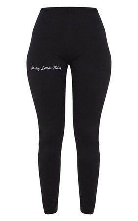 Plt Black Embroidered Leggings | PrettyLittleThing