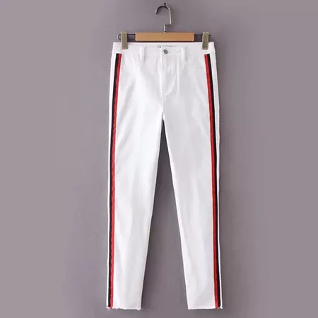 Slim White Jeans For Women Skinny High Waist Jeans Woman Push Up Jegging Jeans With Red Side Stripe Tights Denim Pencil pants-in Jeans from Women's Clothing & Accessories on Aliexpress.com | Alibaba Group