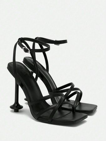SHEIN ICON Women Multi Strap Sculptural Heeled Sandals, Elegant Outdoor Ankle Strap Sandals | SHEIN USA