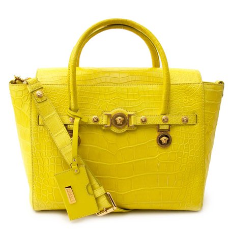Labellov Versace alligator yellow signature tote handbag with medusa ● Buy and Sell Authentic Luxury