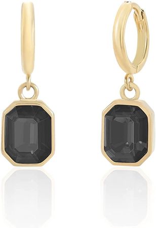 Amazon.com: Birthstone Crystal Dangle Drop Earrings, 14K Gold Plated Huggie Hoop Hypoallergenic Earring Jewelry Gifts for Women (Black) : Clothing, Shoes & Jewelry