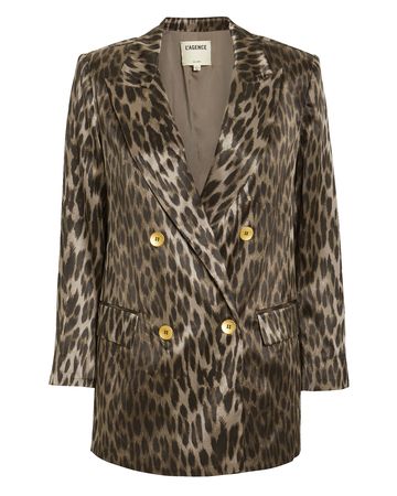 Taryn Leopard Print Silk Blazer | INTERMIX®