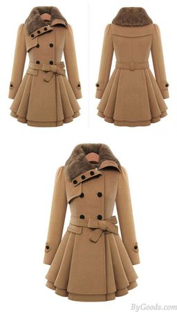 Women 's Woolen Coat Double - Breasted Thicker Coat Windbreaker Winter Dress