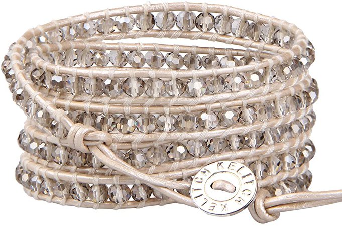 KELITCH Fashion Gray Crystal Beaded 5 Wrap Bracelet On Leather Strand Bracelets Jewelry: Jewelry
