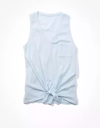 AE Tie Front Tank Top blue