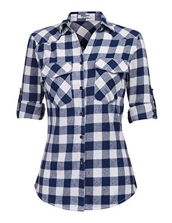 Zeagoo Womens Flannels Long/Roll Up Sleeve Plaid Shirts Cotton Check Gingham Top S-3XL at Amazon Women’s Clothing store: