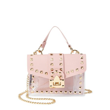 Jane & Berry Women's Top Handle Crossbody with Studs with Removable Gold Chain Strap, Blush and Clear - Walmart.com