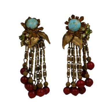 MIriam Haskell Turquoise Flower Cascade Earrings