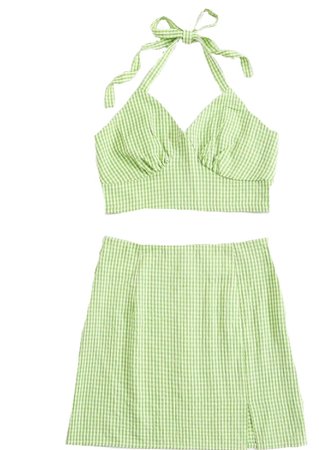 shein lime gingham two piece