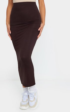Chocolate Basic Rib Midaxi Skirt | Skirts | PrettyLittleThing USA