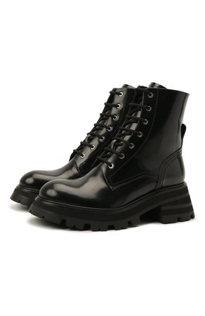Женские черные кожаные ботинки ALEXANDER MCQUEEN — купить за 79950 руб. в интернет-магазине ЦУМ, арт. 666369/WHZ80